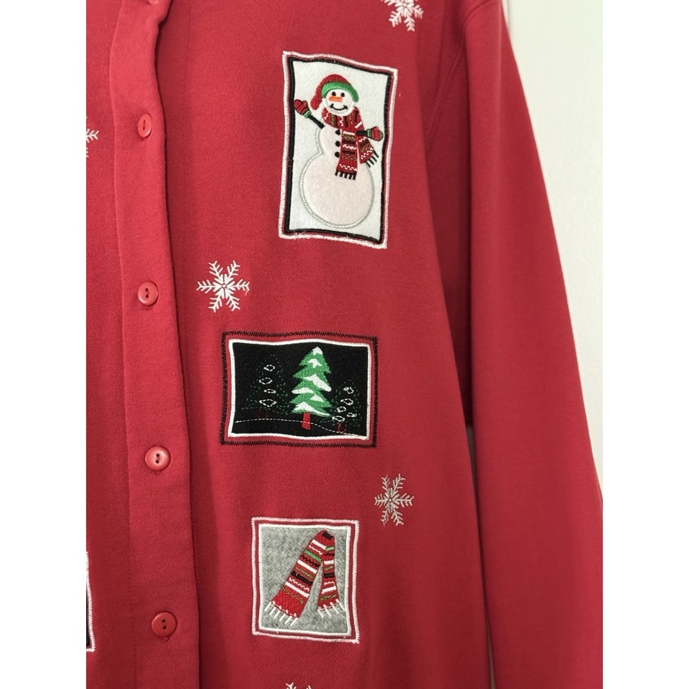 VTG Holiday Traditions Red Grandma Cardigan XL w/Embroidered Christmas Patches - Picture 3 of 11